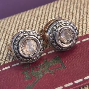 Amazing Antique Fine Natural Rose Cut Diamond Stud Earrings